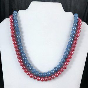 2 Pcs - Red and Blue Glass Necklace Vintage Retro Simple Chic Business Casual